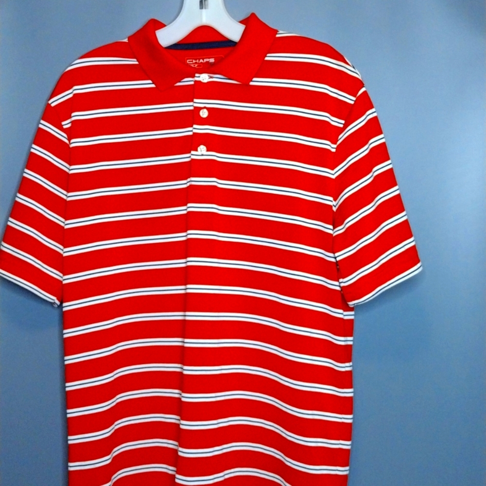 Chaps polo men small fits like medium red , white and blue stripe